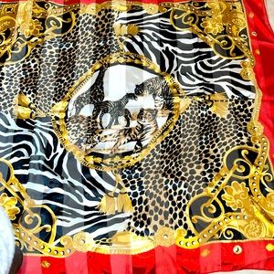 DESIGNER INSPIRED SCARF: Red, Gold, Black & White.